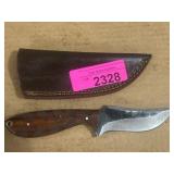 Wood-Handled Hunting Knife with Leather Sheath