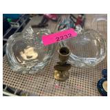 Glass Apple Dishes and Brass Candleholder