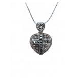 Sterling Silver Marcasite Heart Cross Pendant