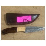 Damascus Steel Knife with Leather Sheath