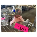 Silver-Tone Duck Bank With Blue Eyes and Pink Scar