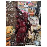 Red Standing Buddha Figurine with Staff