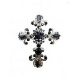 Silver-Tone Cross Brooch with Black Stones