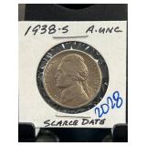 1938-S Jefferson Nickel in AU Condition