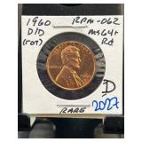 1960-D/D Lincoln Penny MS64 RD with D Mint Mark