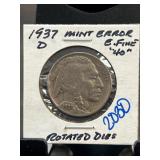 1937-D Buffalo Nickel with Mint Error