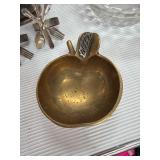 Brass Apple-Shaped Dish With Leaf Accent