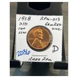 1958 D/D Lincoln Wheat Cent RPM-013 Gem Red UNC