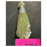 Carved Green Jade-Like Figure on Base