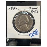 1939 Jefferson Nickel in AU Condition