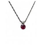 Sterling Silver Necklace with Red Gem Pendant