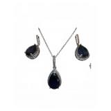 Sterling Silver Sapphire Pendant and Earrings