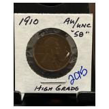 1910 Lincoln Wheat Penny AU/UNC Grade