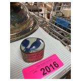 Metal Box with Blue and White Ceramic Lid