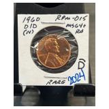 1960-D/D Lincoln Cent RPM-015 MS64+ RD