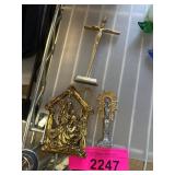 Religious Decorations Lot with Cross and Figurines