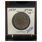1937 Buffalo Nickel EF/AU Graded 45ï¿½
