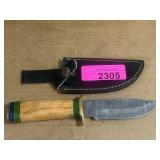 Damascus Steel Knife With Leather Sheath