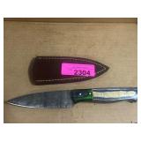 Damascus Steel Knife with Leather Sheath