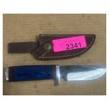Fixed Blade Knife with Blue Handle and Leather She