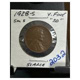 1928-S Lincoln Wheat Cent in Very Fine Condition