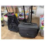 Two Black Rolling Bags, Nylon and Faux Leather