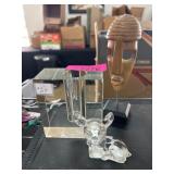 Decorative Tribal Mask, Glass Block, and Figurine