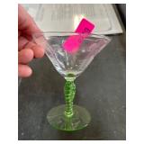 Green Vaseline Glass Etched Stemware