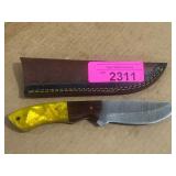 Damascus Steel Knife with Leather Sheath