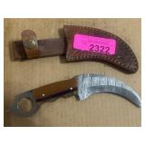 Karambit-Style Knife with Leather Sheath