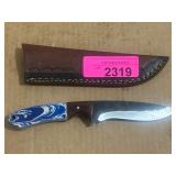 Handcrafted Knife with Blue Swirl Handle and Sheat