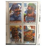 1996 USA 32Â¢ Folk Heroes Plate Block Set