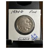 1934-D Buffalo Nickel in Fine Condition