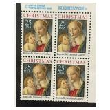 1988 USA Christmas 25c Stamp Block