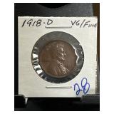 1918-D Lincoln Wheat Cent Coin in VG/Fine Conditio