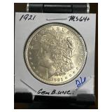 1921 Morgan Silver Dollar Graded MS64+