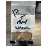 5 1914 Date Wheat Pennies