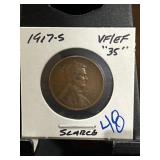 1917-S Lincoln Wheat Cent, VF/EF Condition