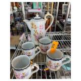 Porcelain Teapot and Four Matching Cups