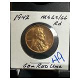 1942 Lincoln Wheat Cent Gem Red Uncirculated
