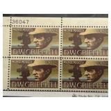 1975 US D.W. Griffith 10c Plate Block Stamps
