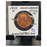 1952-D Lincoln Cent Mint Error Clash