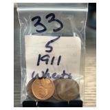 1911 Wheat Penny Group Lot of 5