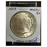 1923 Peace Dollar Graded MS63+ to 64