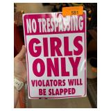 No Trespassing Girls Only Metal Sign