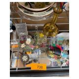 Decorative Glass Vase, Bell, and Pressed Flowers