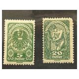 1919 Austrian 5 and 20 Heller Stamps