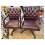 Burgundy Tufted Leather Rolling Chairs