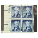 Monroe 5ï¿½ Plate Block of Four Stamps