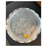 Round Metal Tray with Floral Engraving